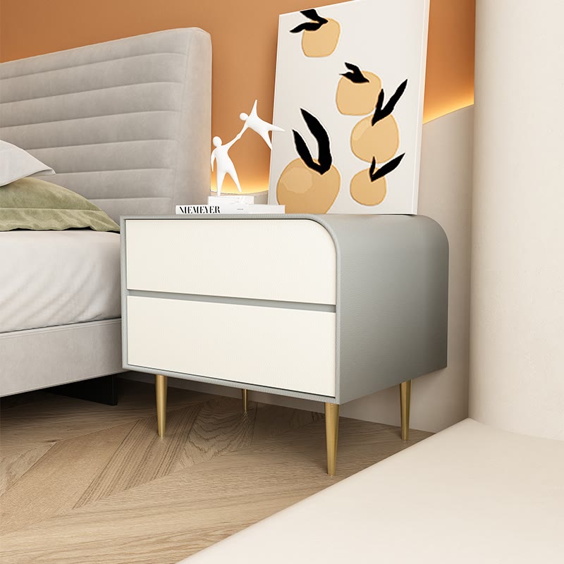 Gold High-leg Saddle Leather Nightstand - Light Grey B - image 3
