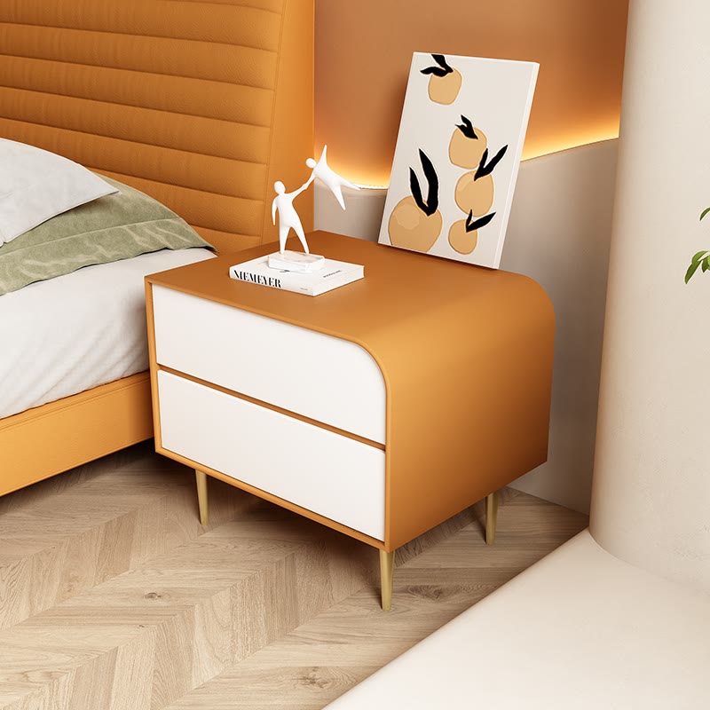 Gold High-leg Saddle Leather Nightstand - Orange B - image 7