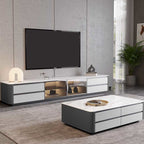 Large Storage Saddle Leather TV Stand - Dark Gray+Light Gray - image 1