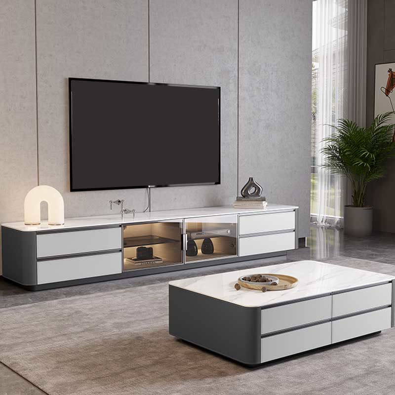 Large Storage Saddle Leather TV Stand - Dark Gray+Light Gray - image 1
