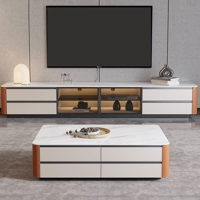 Large Storage Saddle Leather TV Stand