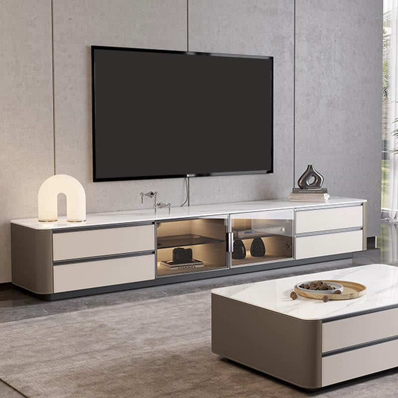 Large Storage Saddle Leather TV Stand - Dark Khaki+Light Khaki - image 0
