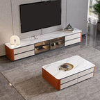 Large Storage Saddle Leather TV Stand - Beige+Orange - image 2