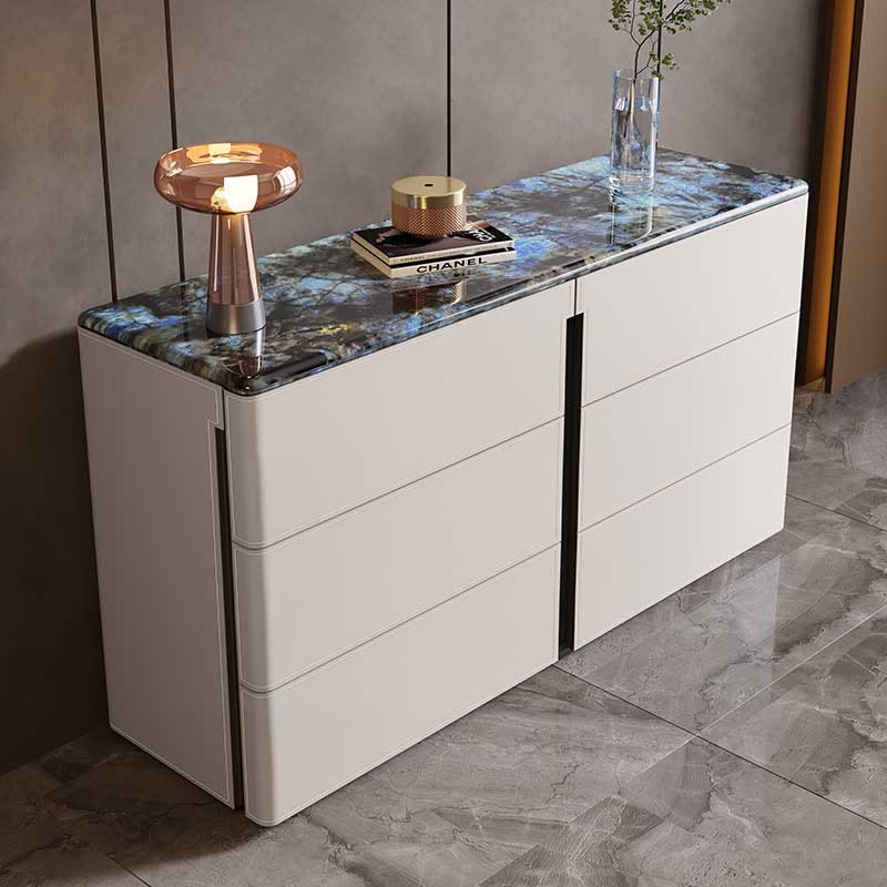 Stone Tabletop Saddle Leather Sideboard