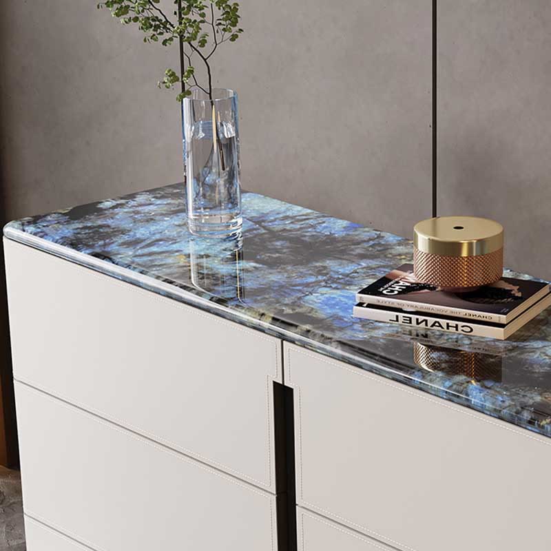 Stone Tabletop Saddle Leather Sideboard