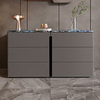 Stone Tabletop Saddle Leather Sideboard  - Grey - image 1