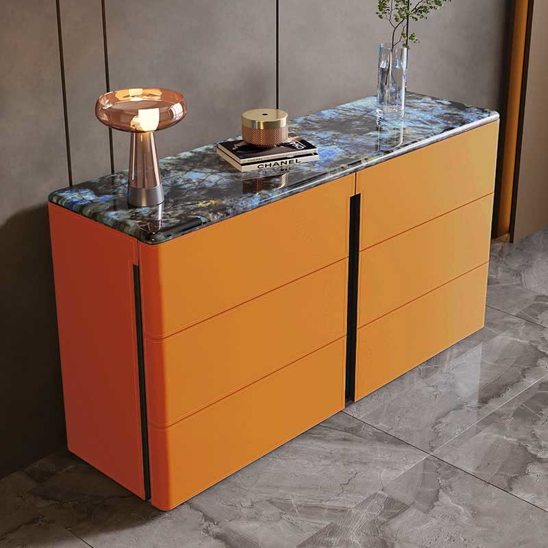 Stone Tabletop Saddle Leather Sideboard