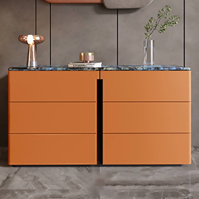 Stone Tabletop Saddle Leather Sideboard  - Orange - image 0