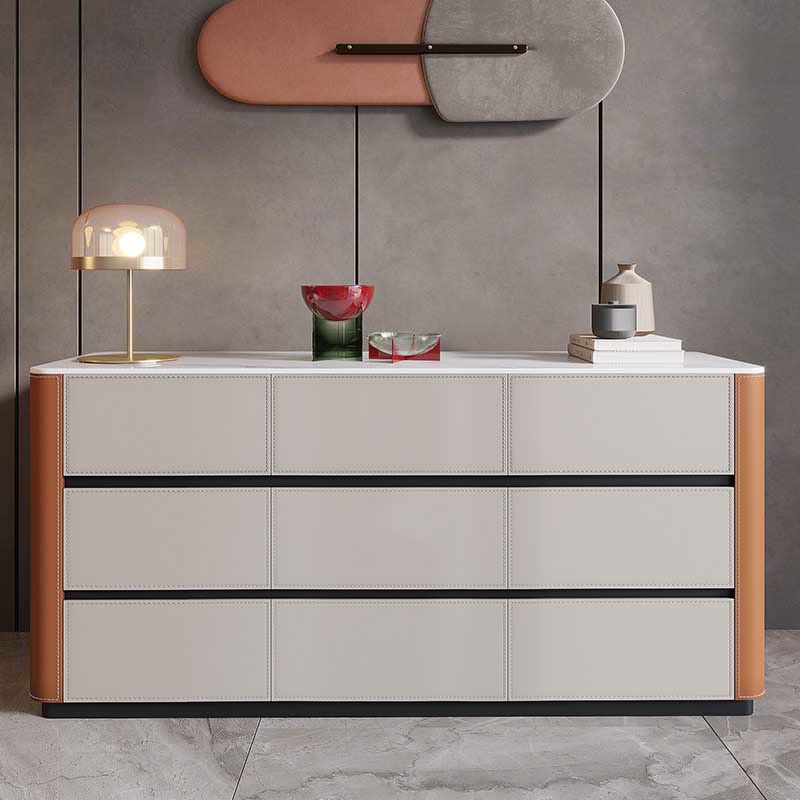 Saddle Leather Multi-purpose Sideboard - Beige+Orange - image 0
