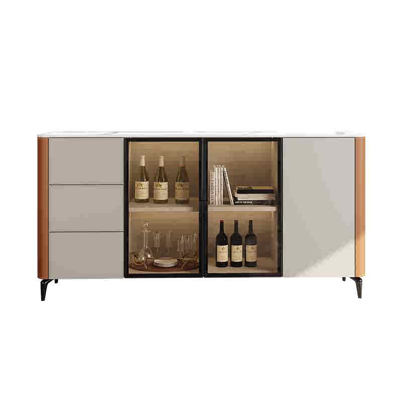 Saddle Leather Tall Sideboard With Glass Door