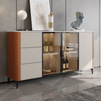 Saddle Leather Tall Sideboard With Glass Door - Orange - image 0