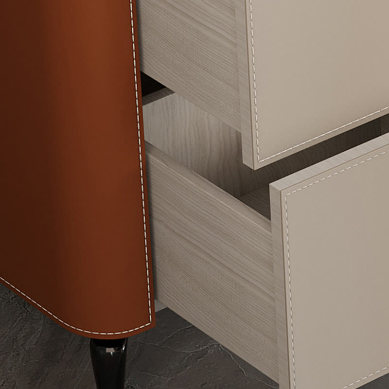 Saddle Leather Tall Sideboard With Glass Door