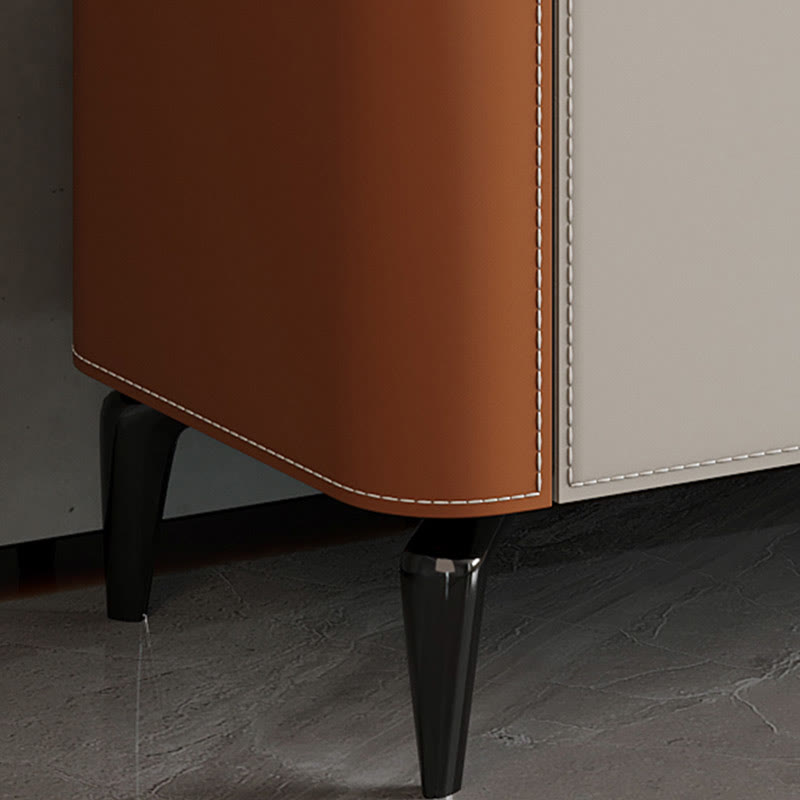 Saddle Leather Tall Sideboard With Glass Door