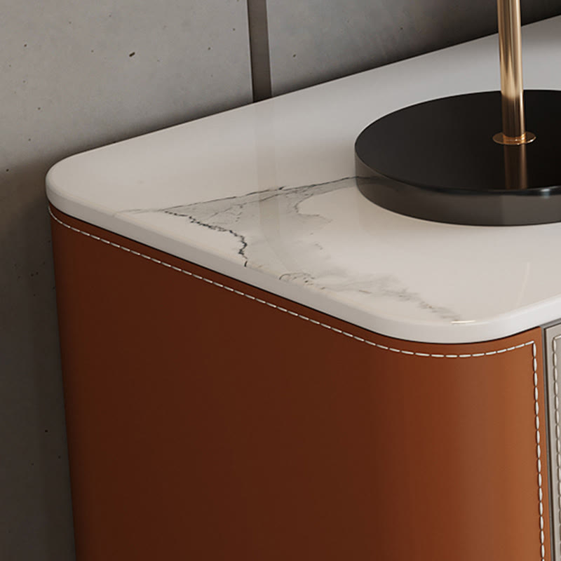 Saddle Leather Tall Sideboard With Glass Door - image 5