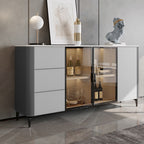 Saddle Leather Tall Sideboard With Glass Door - Grey - image 11