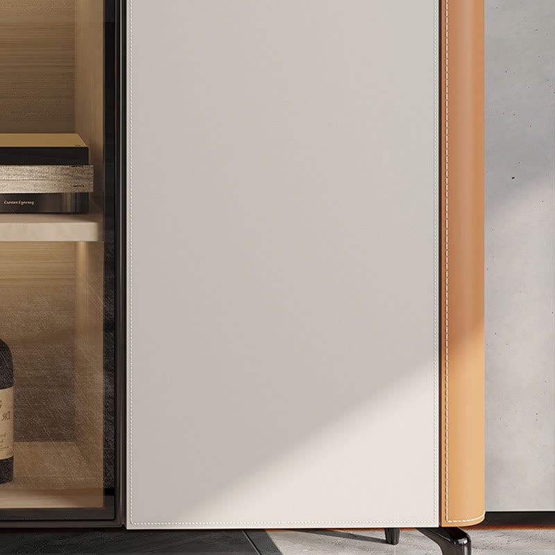 Saddle Leather Tall Sideboard With Glass Door