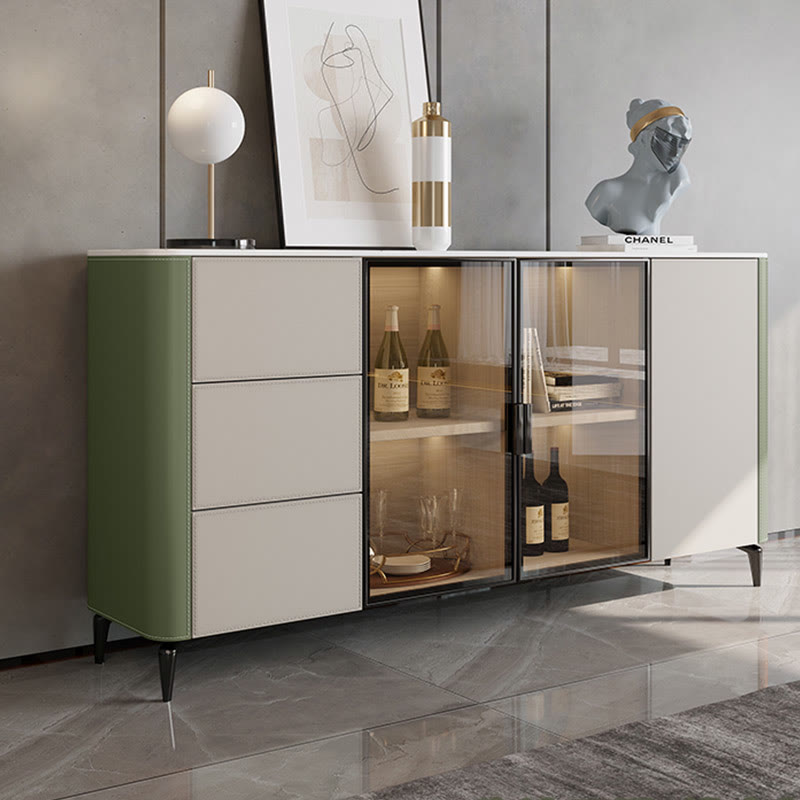 Saddle Leather Tall Sideboard With Glass Door - Green - image 12