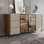Saddle Leather Tall Sideboard With Glass Door - Brown - image 10