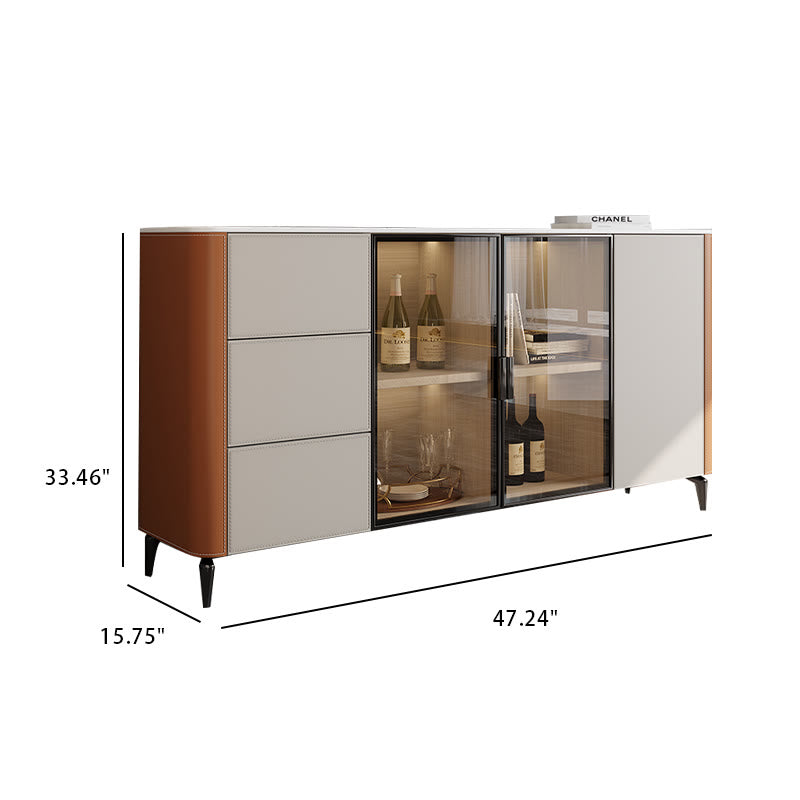 Saddle Leather Tall Sideboard With Glass Door