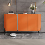 Saddle Leather Sideboard Buffet Cabinet With Storage  - Orange - image 2