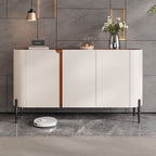 Saddle Leather Sideboard Buffet Cabinet With Storage  - Beige - image 1