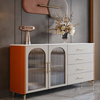 Saddle Leather Storage Sideboard With Glass Door - Orange - image 0