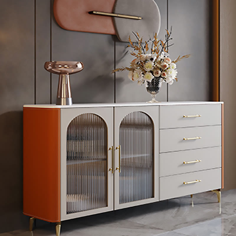 Saddle Leather Storage Sideboard With Glass Door - Orange - image 0