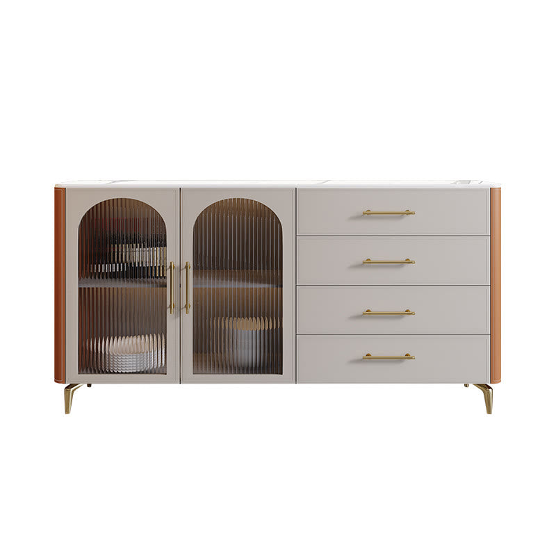 Saddle Leather Storage Sideboard With Glass Door