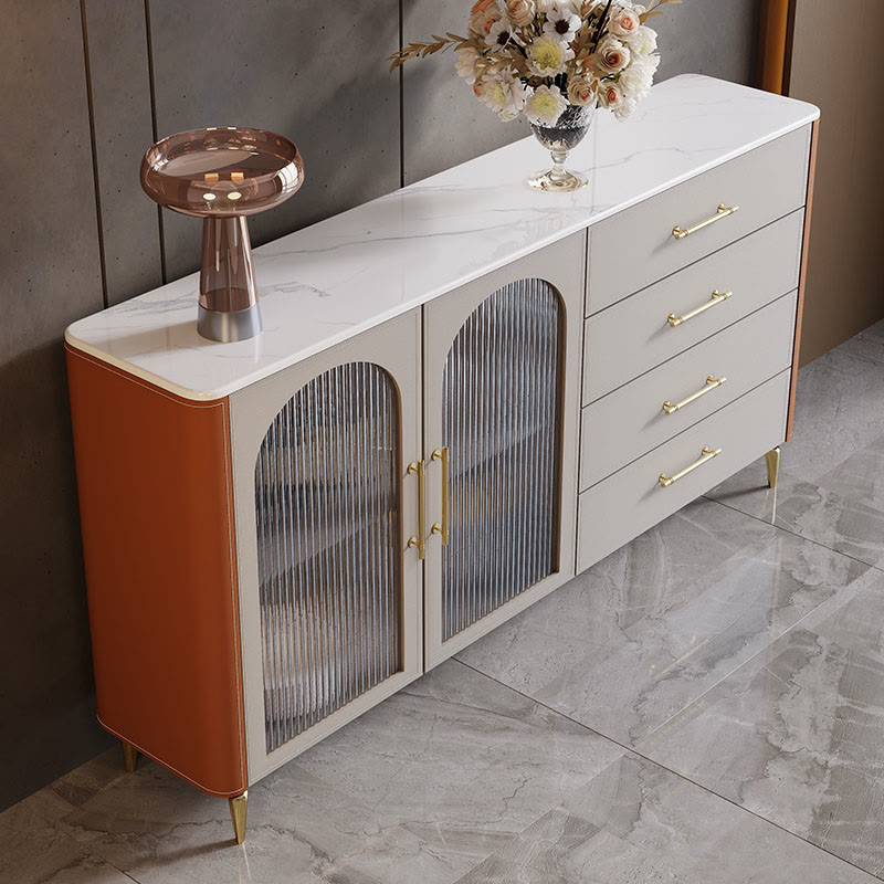 Saddle Leather Storage Sideboard With Glass Door