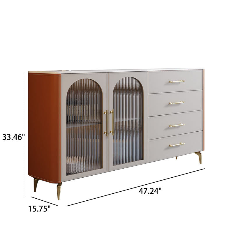 Saddle Leather Storage Sideboard With Glass Door