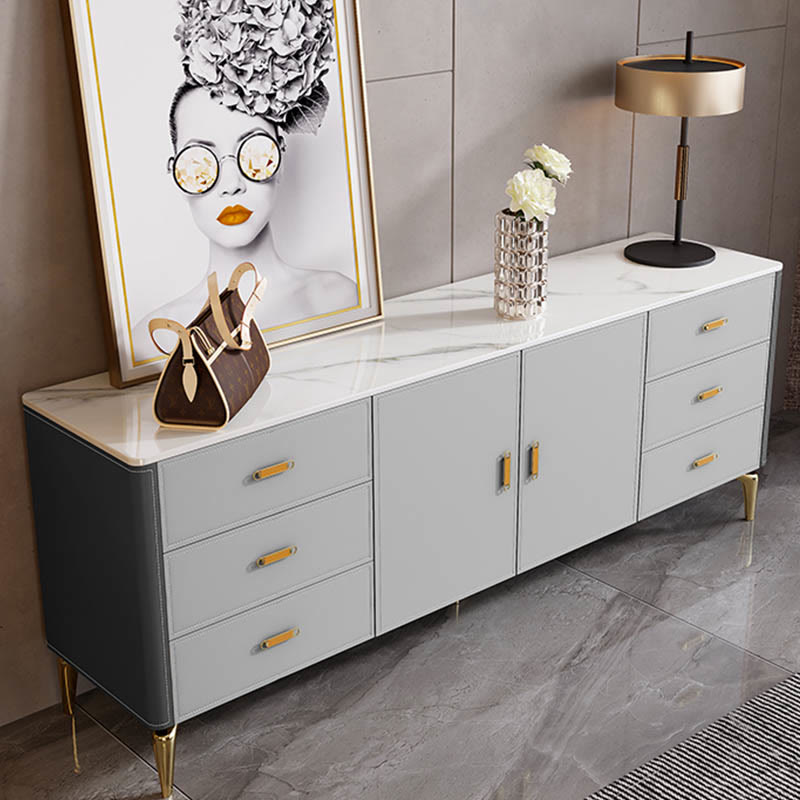Modern Saddle Leather High Leg Sideboard - Grey - image 8