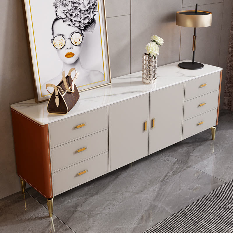 Modern Saddle Leather High Leg Sideboard - Orange - image 3