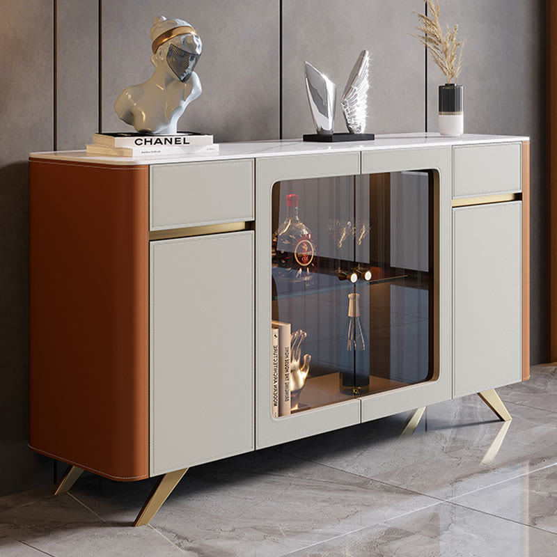 Saddle Leather Glass Display Sideboard - Orange - image 2