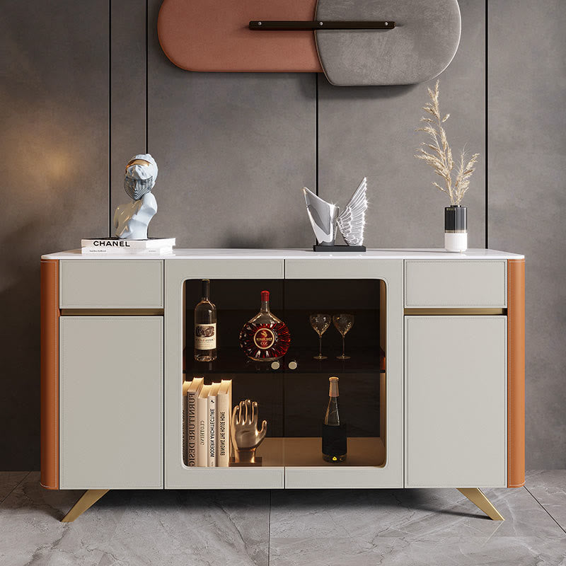 Saddle Leather Glass Display Sideboard