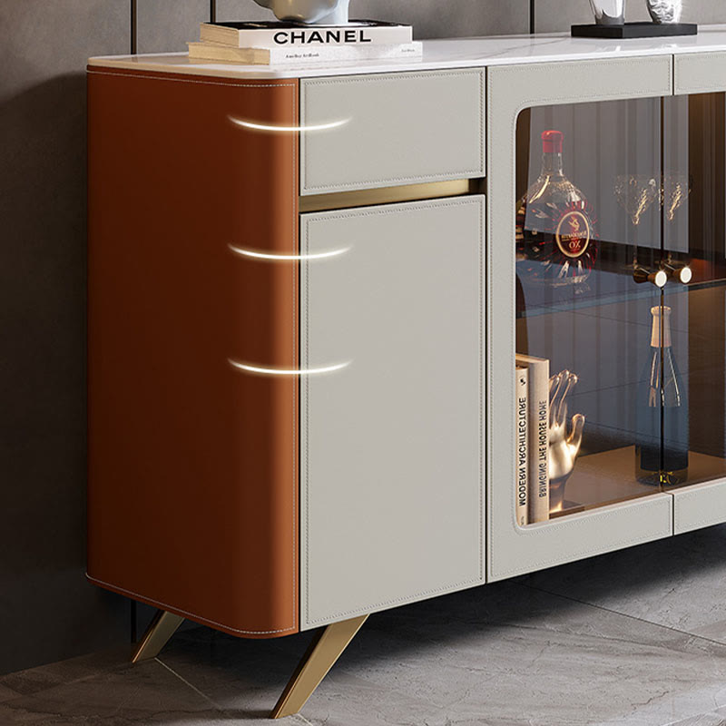 Saddle Leather Glass Display Sideboard