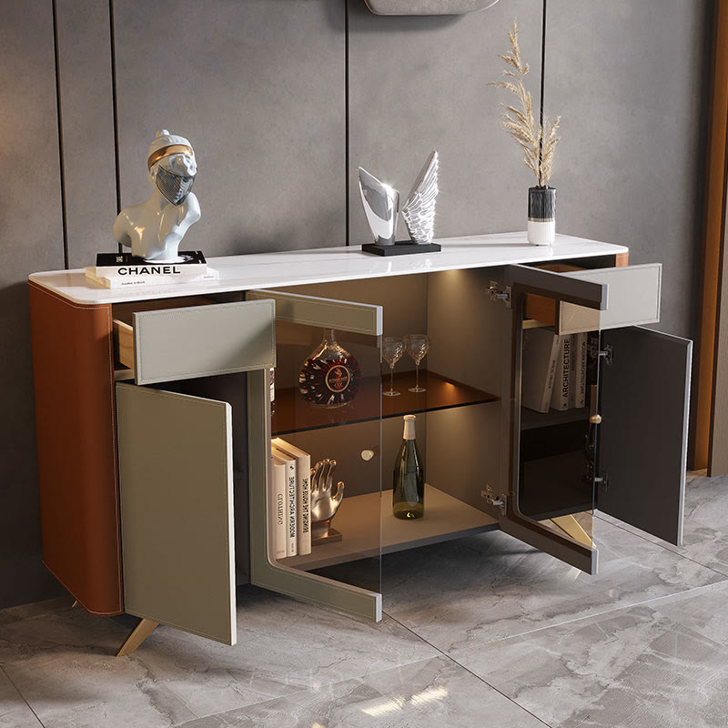 Saddle Leather Glass Display Sideboard - image 6