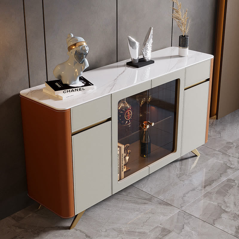 Saddle Leather Glass Display Sideboard