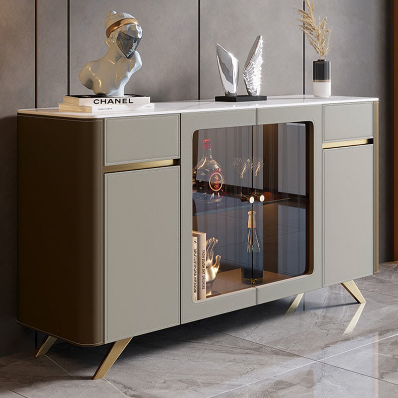 Saddle Leather Glass Display Sideboard