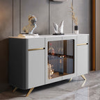 Saddle Leather Glass Display Sideboard - Grey - image 3