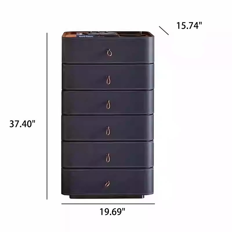 Luxurious Saddle Leather Solid Wood Nightstand - 2x Blue - 6 Drawers - image 11