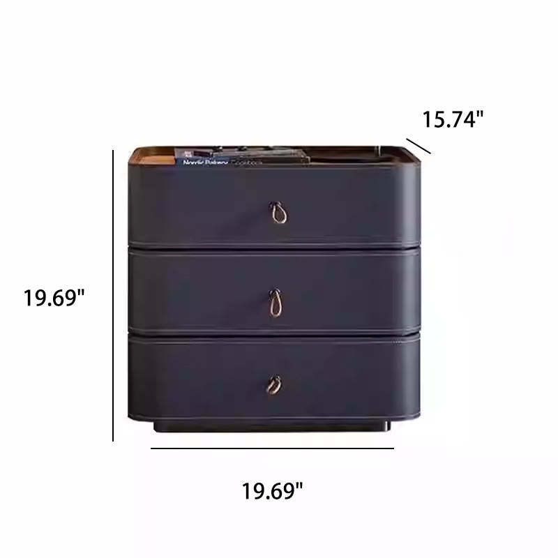 Luxurious Saddle Leather Solid Wood Nightstand