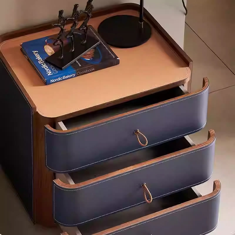 Luxurious Saddle Leather Solid Wood Nightstand