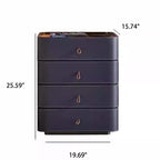 Luxurious Saddle Leather Solid Wood Nightstand - 2x Blue - 4 Drawers - image 9