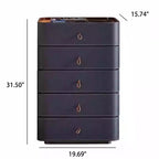 Luxurious Saddle Leather Solid Wood Nightstand - 2x Blue - 5 Drawers - image 10