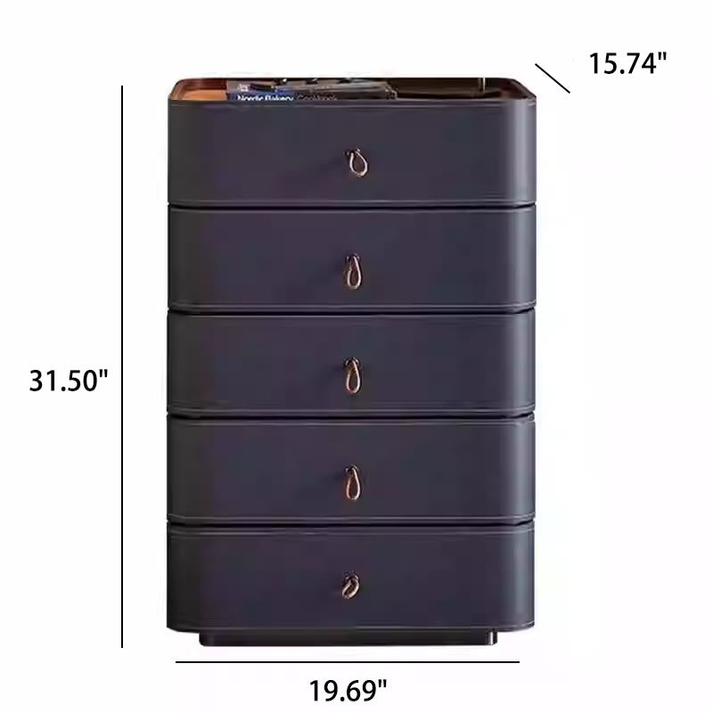 Luxurious Saddle Leather Solid Wood Nightstand - 2x Blue - 5 Drawers - image 10