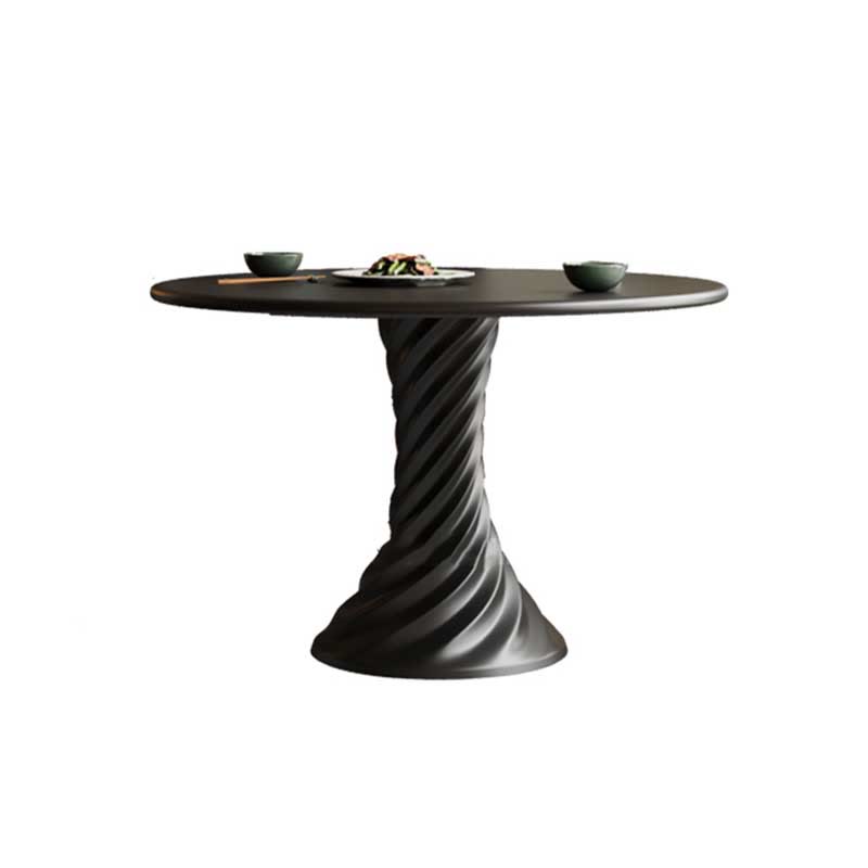 Black Mid-century Round Solid Wood Dining Table