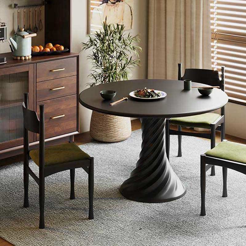 Black Mid-century Round Solid Wood Dining Table