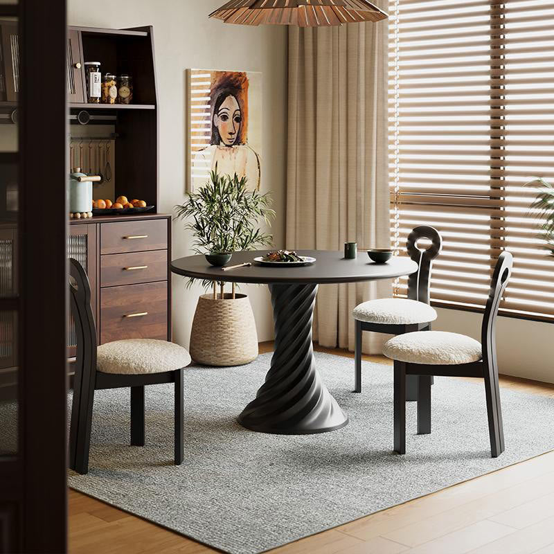 Black Mid-century Round Solid Wood Dining Table