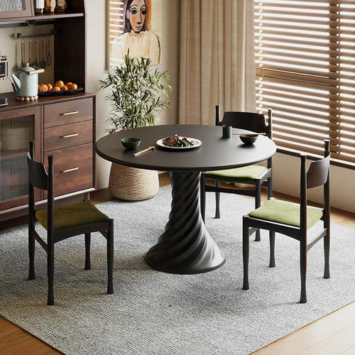 Black Mid-century Round Solid Wood Dining Table - W43.31" x D43.31" x H29.53" - image 0