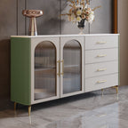 Saddle Leather Storage Sideboard With Glass Door - Green - image 10